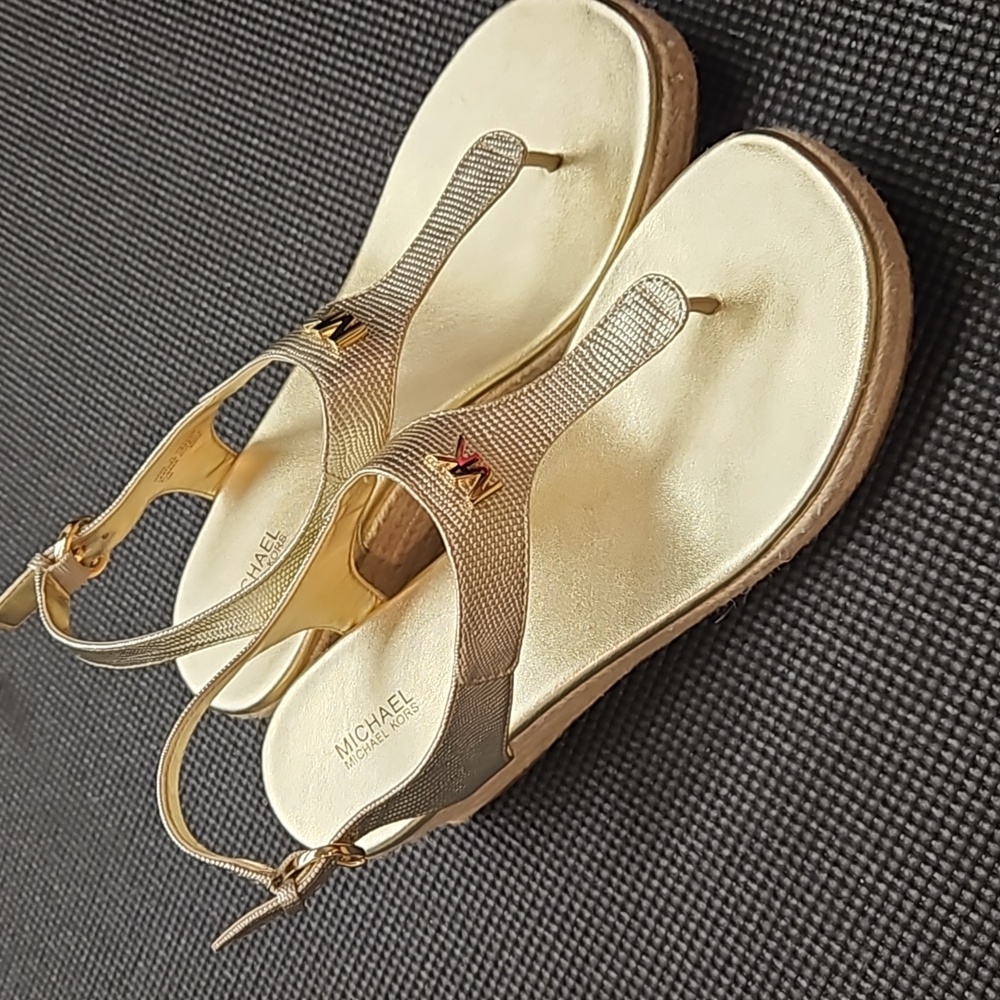 Michael Kors Gold Wedge Sandals Size 10
